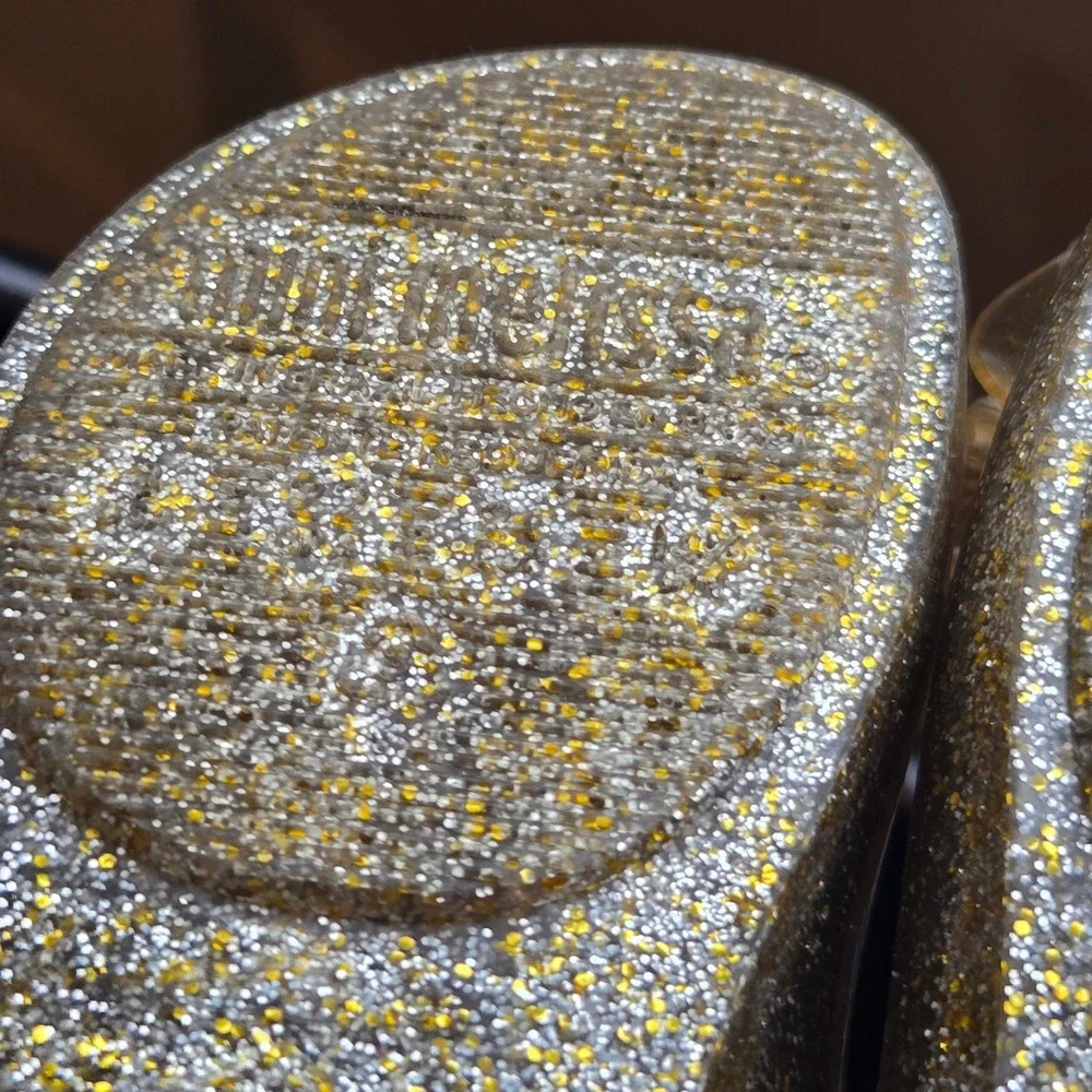 Mini Melissa Toddler Gold Glitter Mary Jane Jelly Shoes Floral Rose Size 6c 22EU